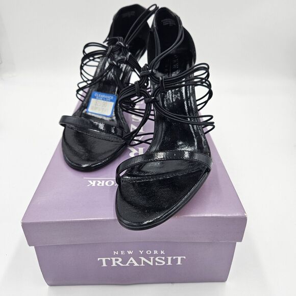 New York Transit Forever Black Strappy Patent Leather 3" Heels Size 7.5M Wedding - Picture 7 of 10